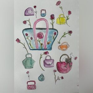 Hand bag watercolor illustration wall art